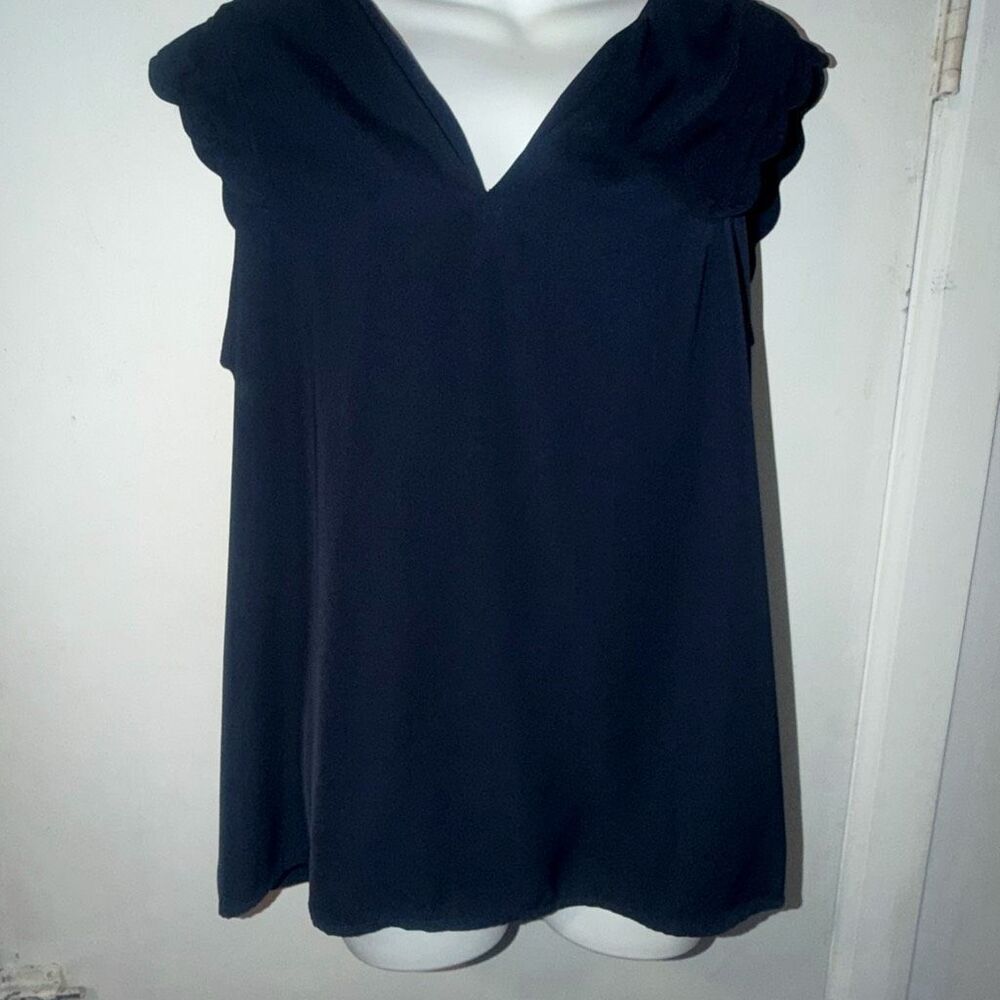41 HAWTHORNE Navy Blue Scalloped Sleeveless Blouse-L